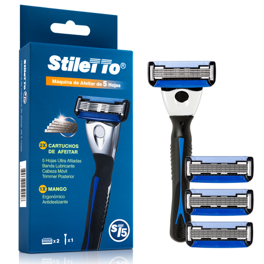 STILETTO® KIT DE AFEITADO DE 5 HOJAS CON HOJA TRIMMER